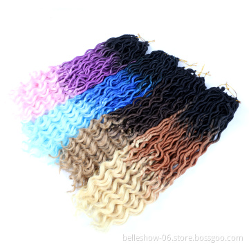Hot sell wholesale 24 stands ombre color crochet braid hair faux locs with curly ends wavy faux locs crochet goddess faux locs